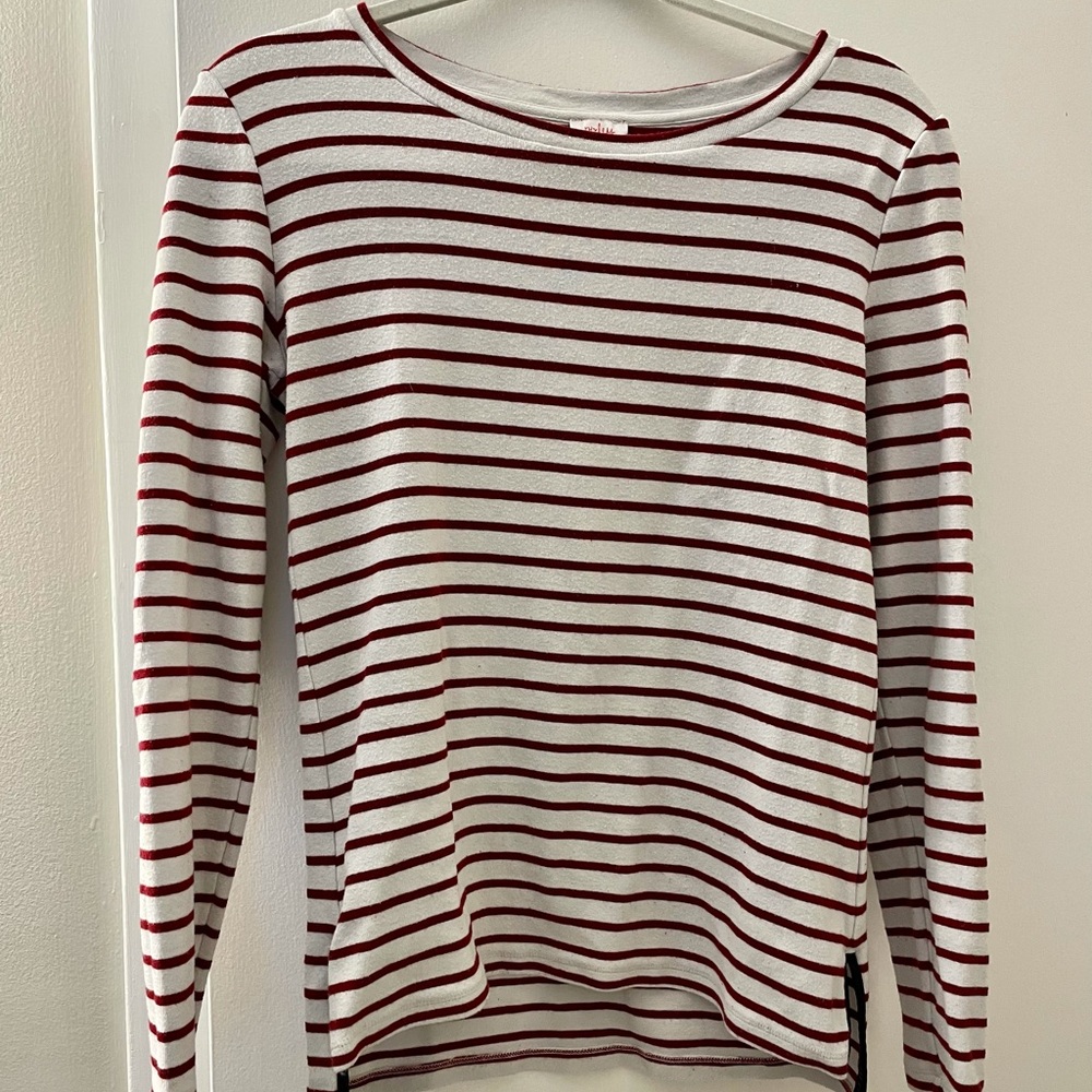 Striped top with leather elbow pads